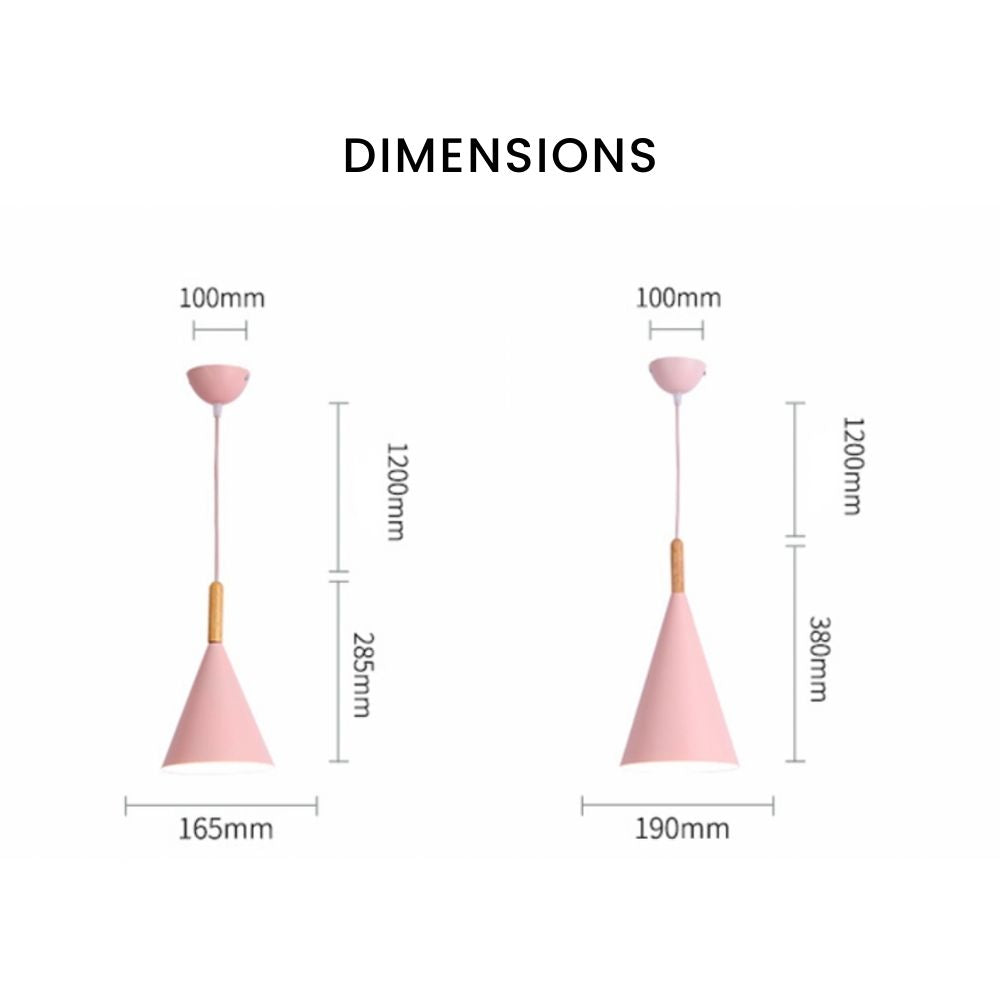 Suspension Conique Métal Coloré et Tige en Bois