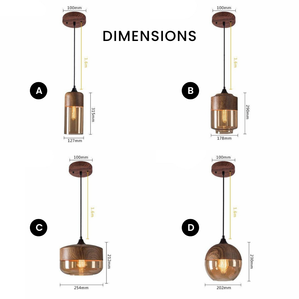 Suspension Bois et Verre Style Loft Rétro Design Moderne