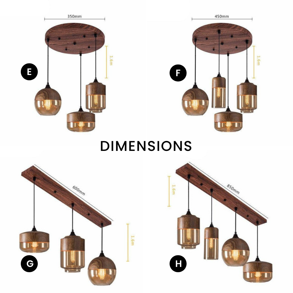 Suspension Bois et Verre Style Loft Rétro Design Moderne