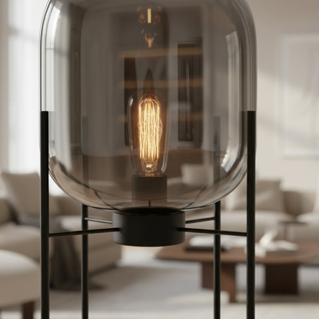 Lampe Sur Pied Fer Forgé Et Verre