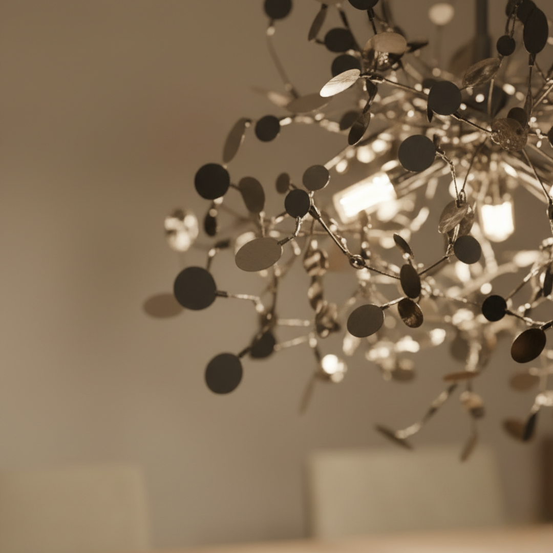 Lustre Chromé Arbre à Feuilles Rondes