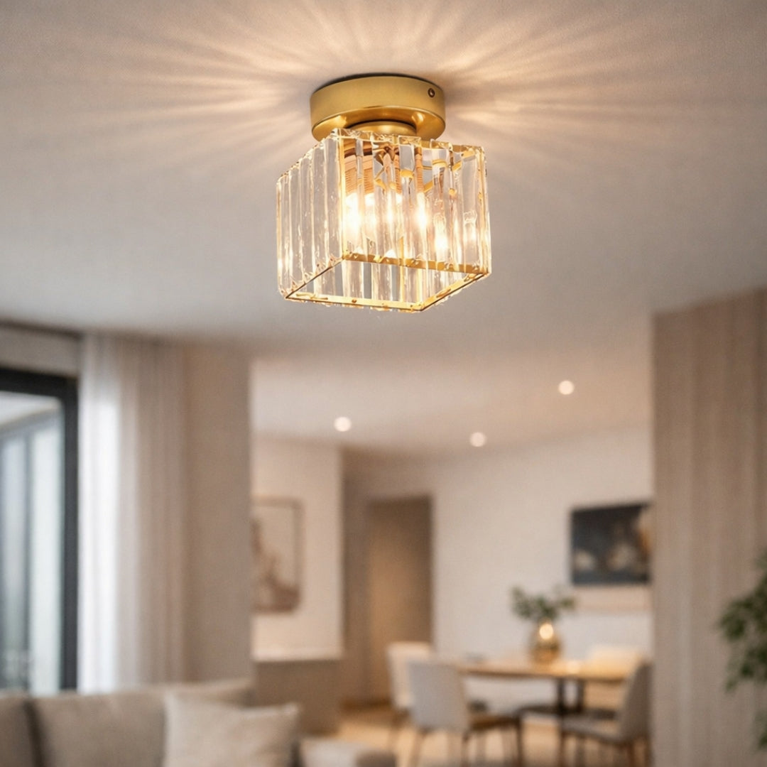 Plafonnier en Cristal Doré Design Moderne
