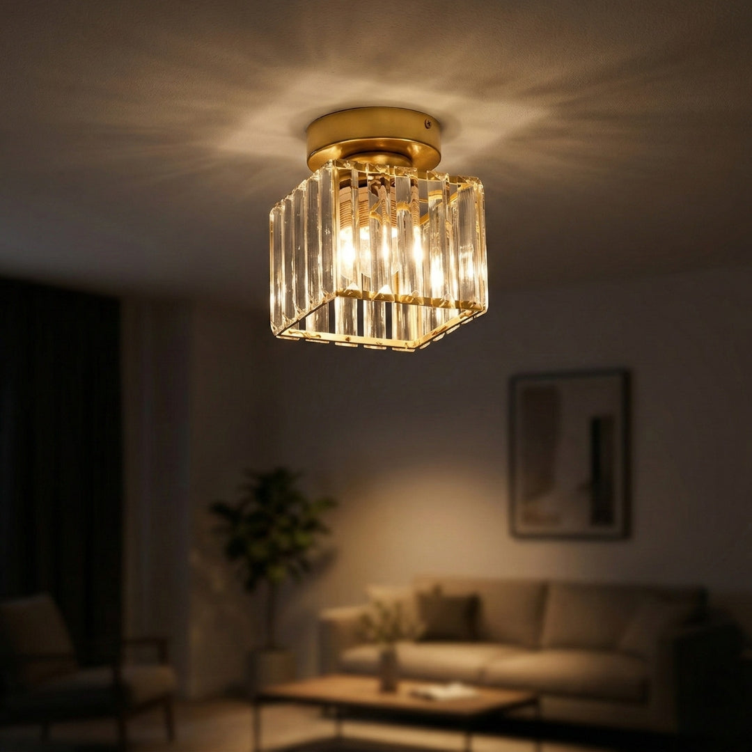 Plafonnier en Cristal Doré Design Moderne