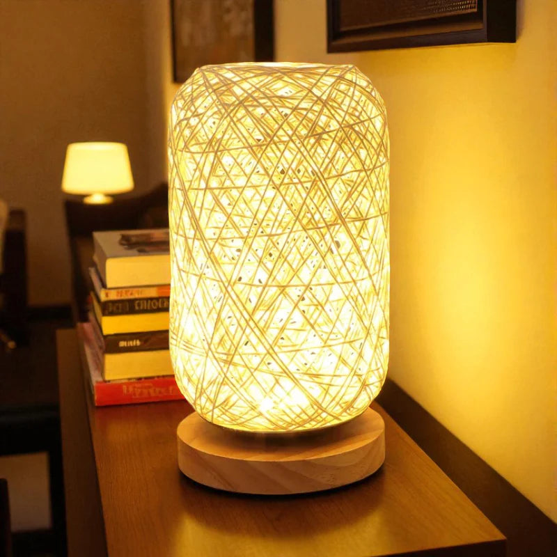Lampe De Chevet Rotin Et Bois