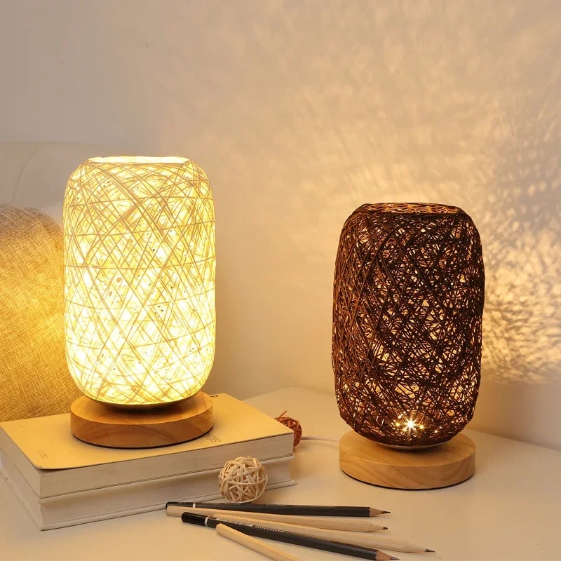 Lampe De Chevet Rotin Et Bois