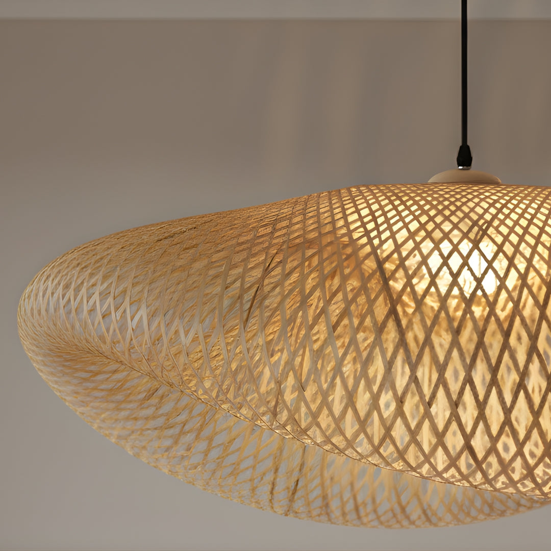 Suspension LED ronde en rotin tressé vintage