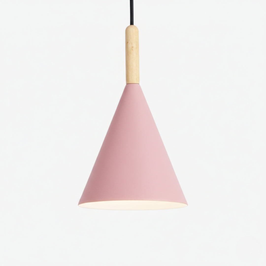 Suspension Conique Métal Coloré et Tige en Bois