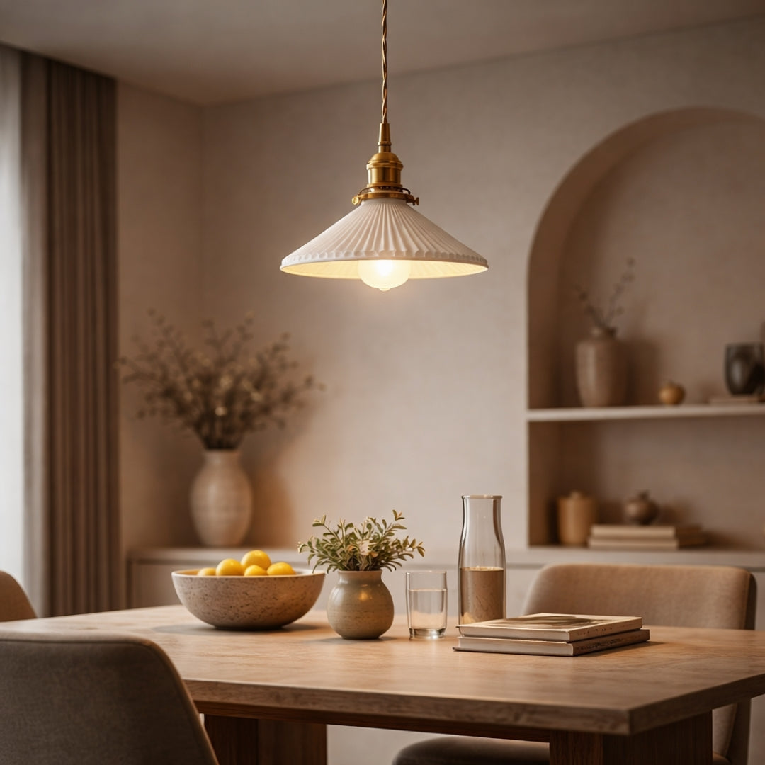 Suspension rétro avec abat-jour en céramique blanc Letten