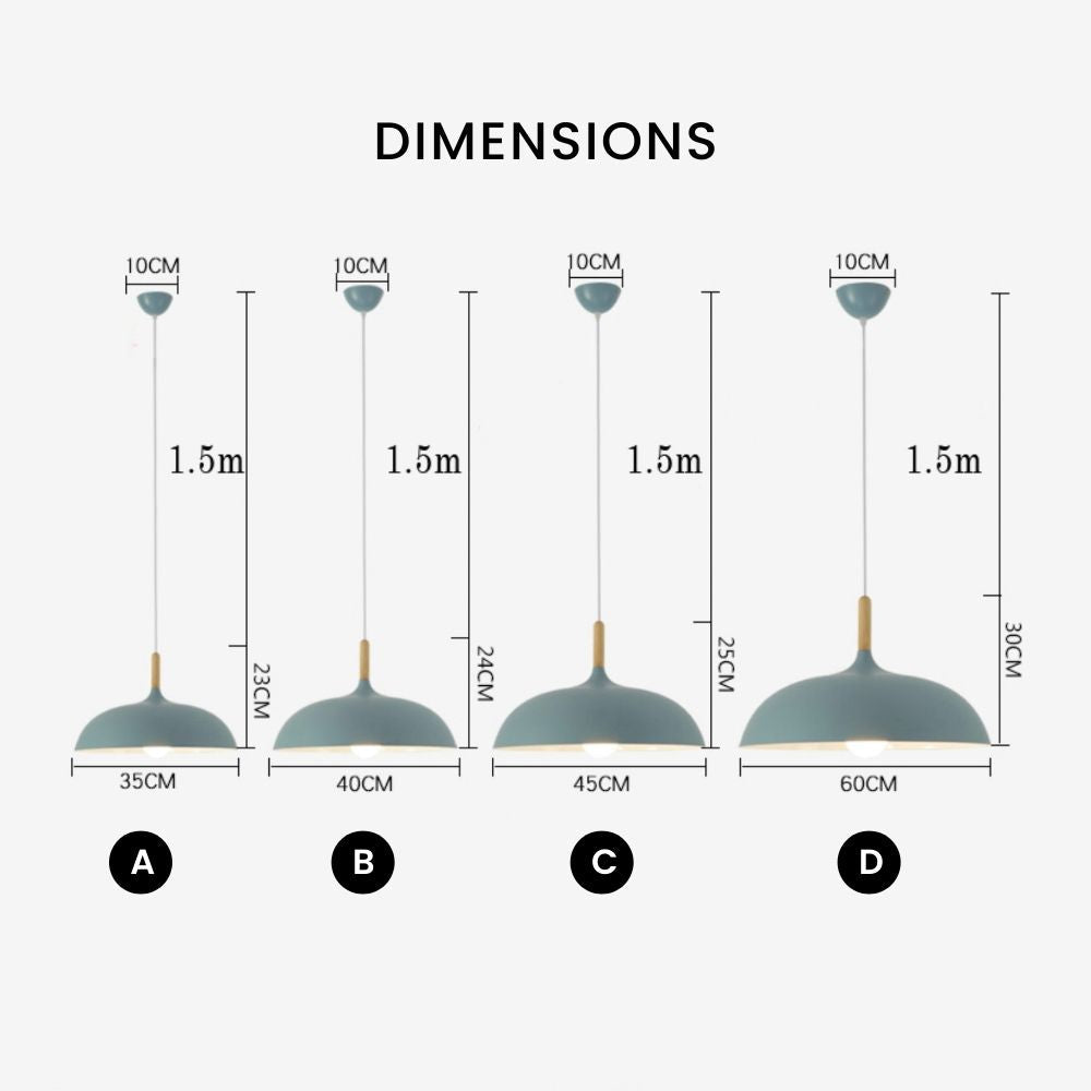 Suspension Aluminium Coloré avec Tige en Bois