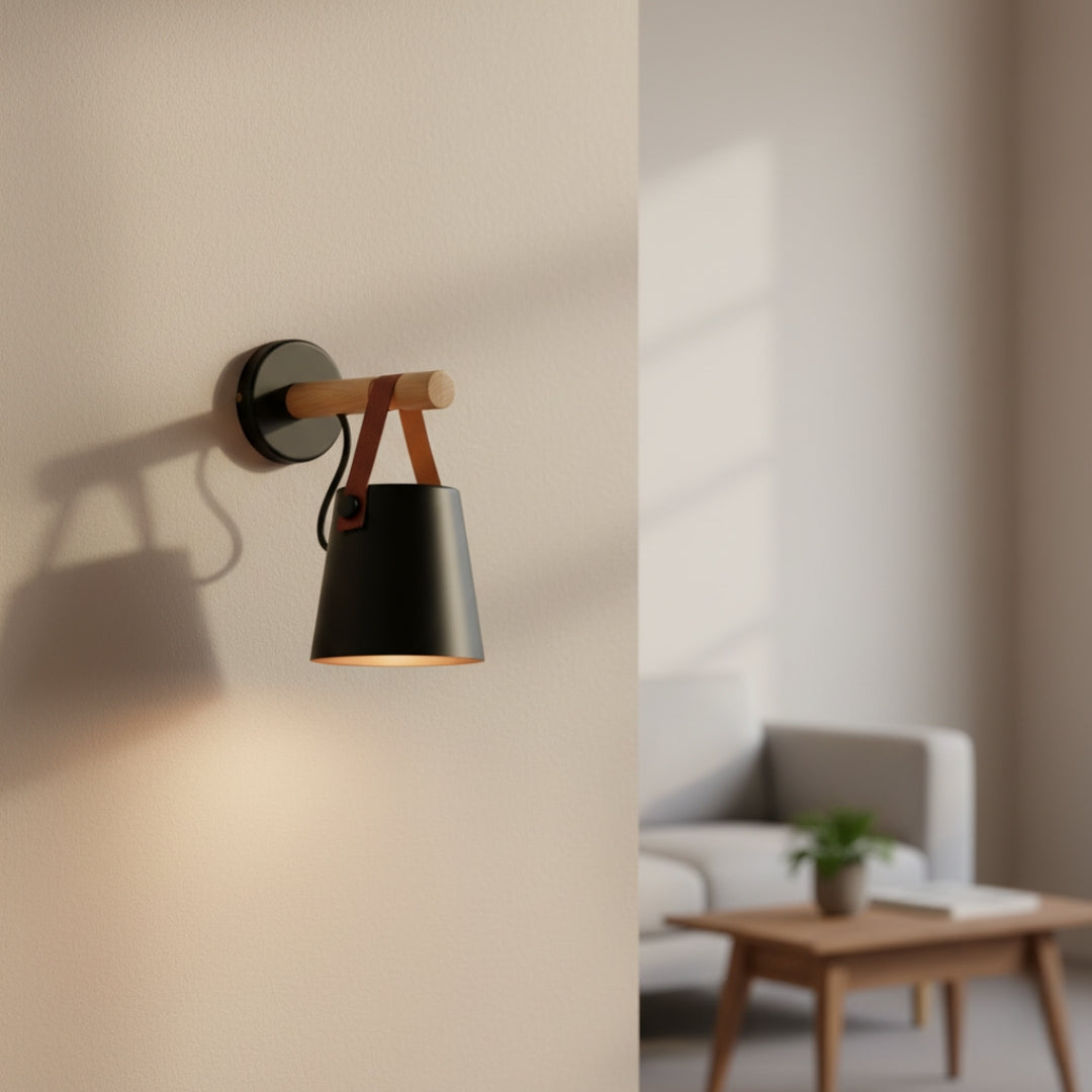 Applique Murale LED Bois avec Abat-jour Suspendu