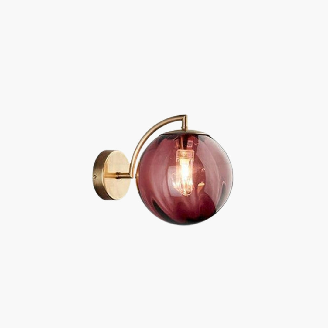 Applique Murale LED Dorée avec Boule en Verre Fumé