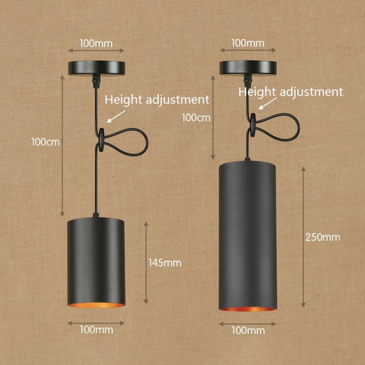 Suspension LED Cylindrique Noire Style Vintage