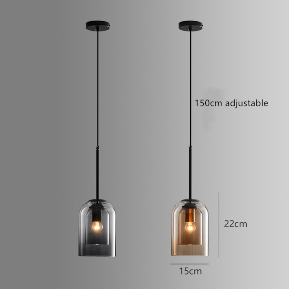 Suspension Tube Arrondi Double Verre Fumé Design Moderne