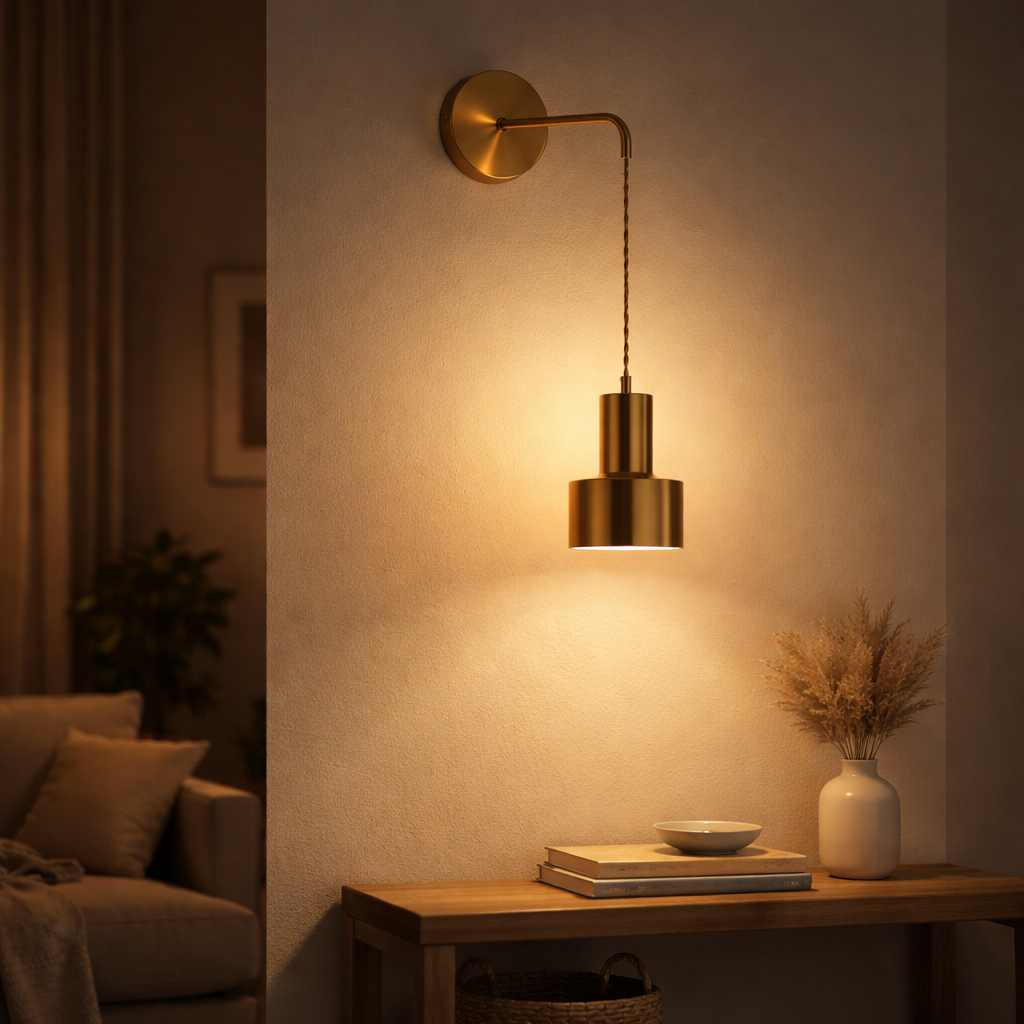 Applique Murale Dorée avec Lampe Suspendue Design