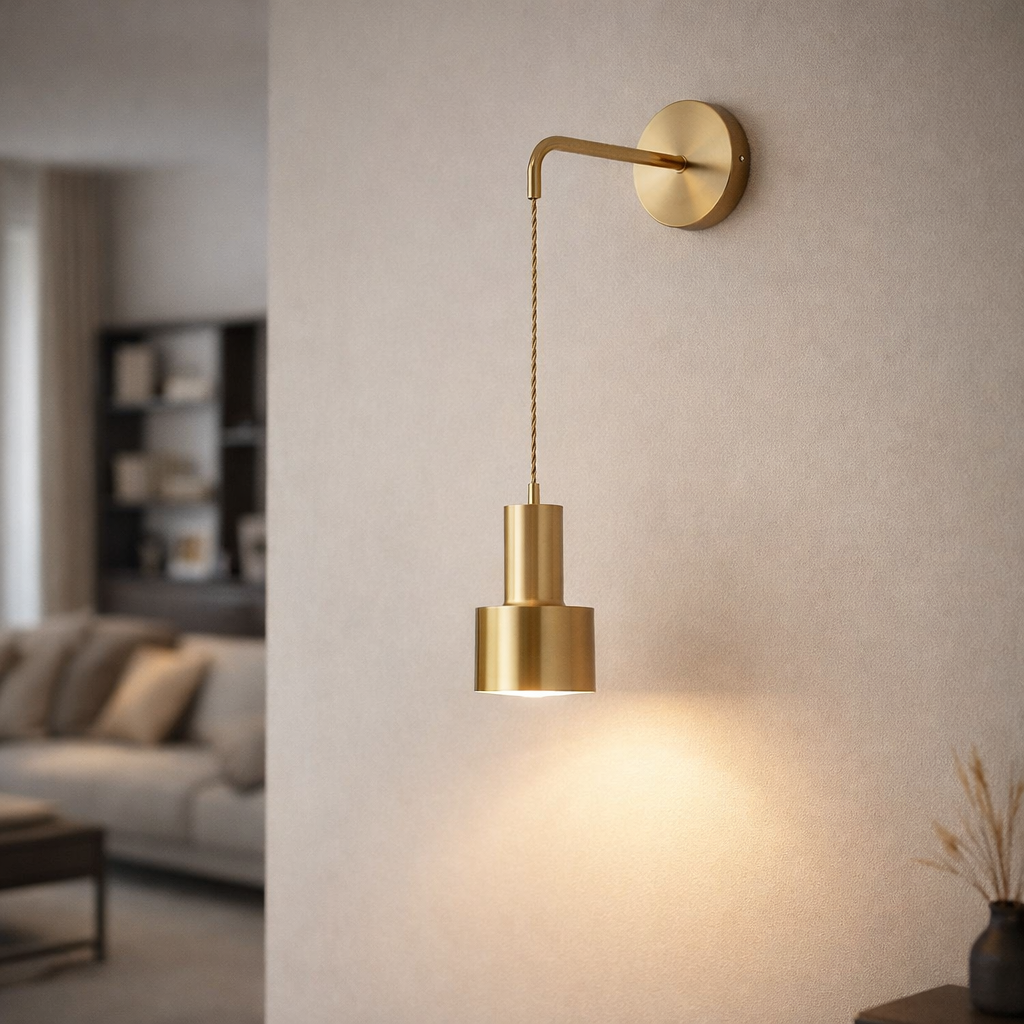 Applique Murale Dorée avec Lampe Suspendue Design