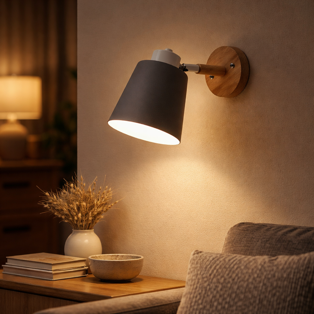 Applique Murale LED Orientable Métal et Support Bois