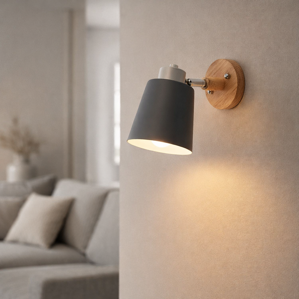 Applique Murale LED Orientable Métal et Support Bois
