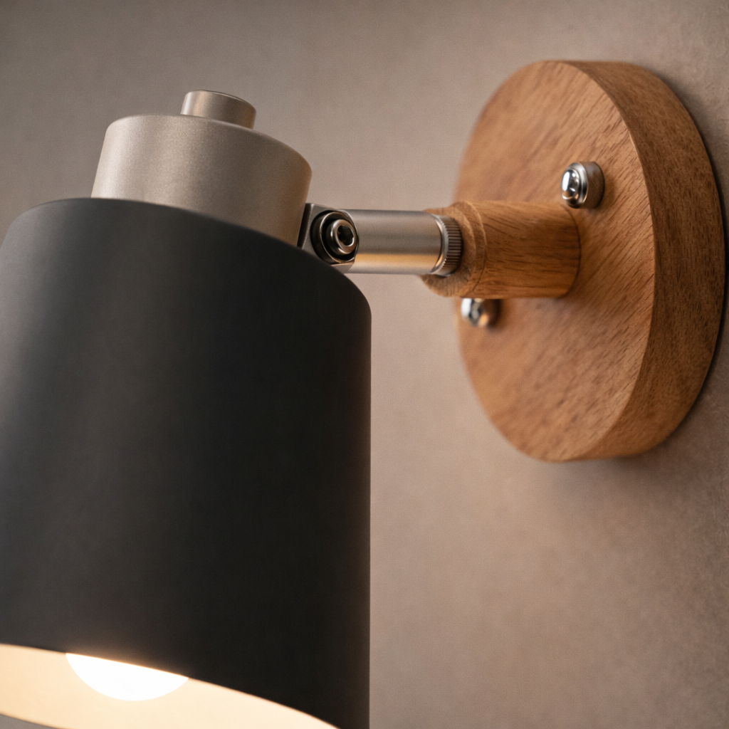 Applique Murale LED Orientable Métal et Support Bois