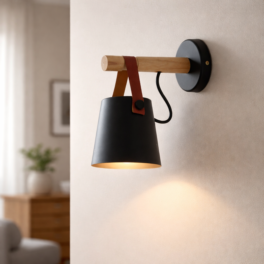 Applique Murale LED Bois avec Abat-jour Suspendu