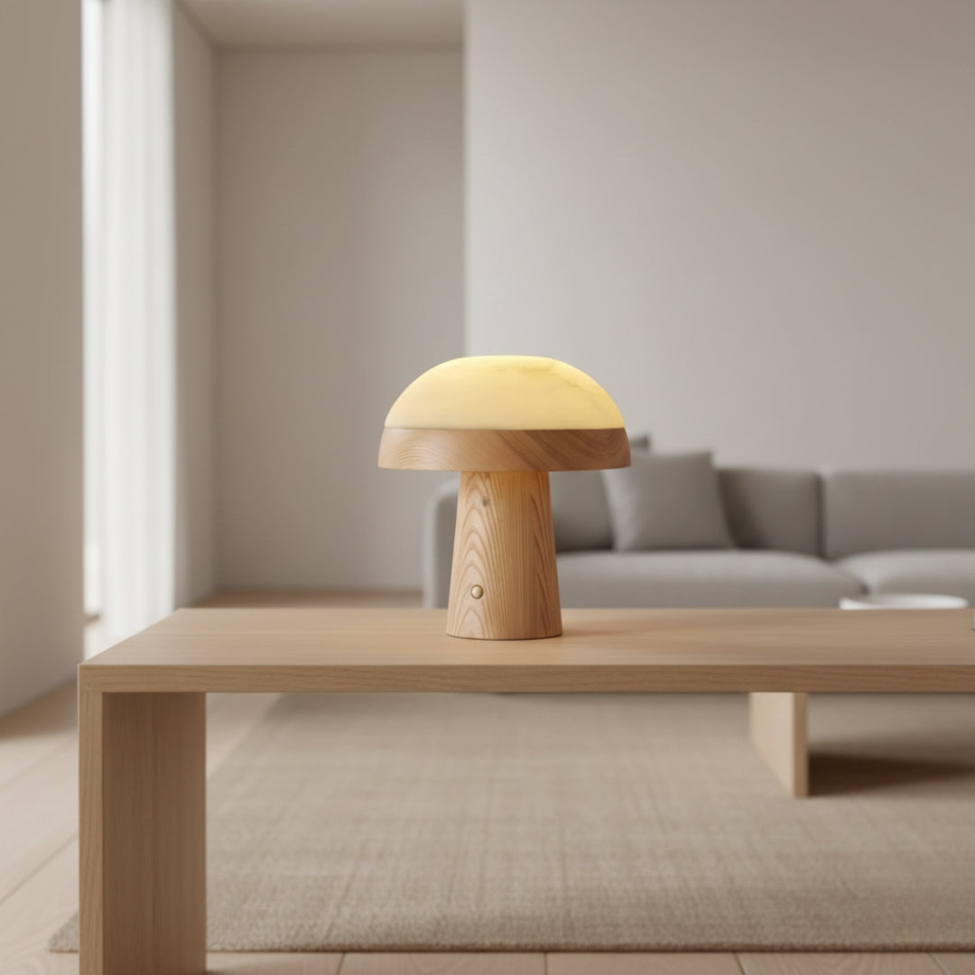 Lampe De Chevet Champignon En Bois
