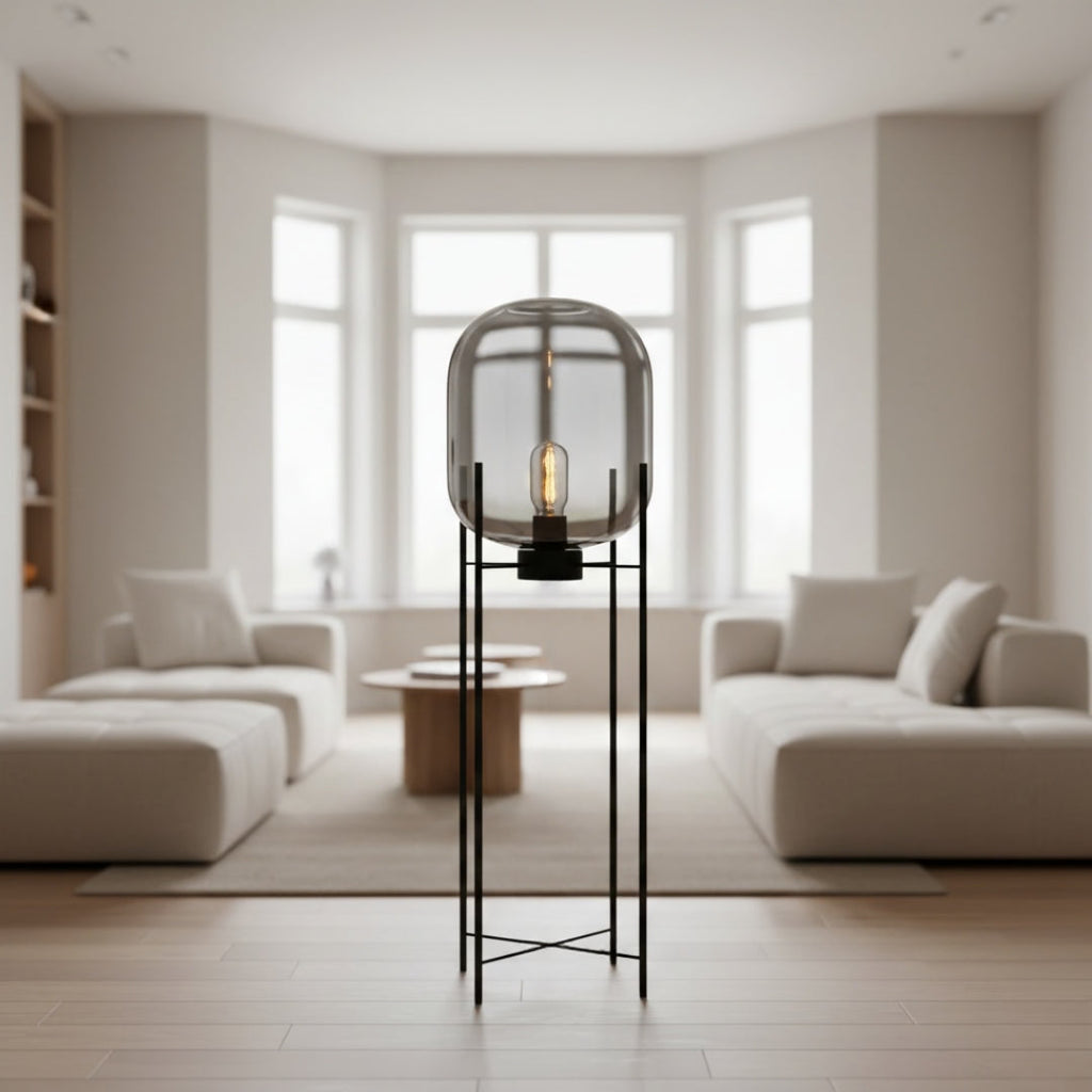 Lampe Sur Pied Fer Forgé Et Verre