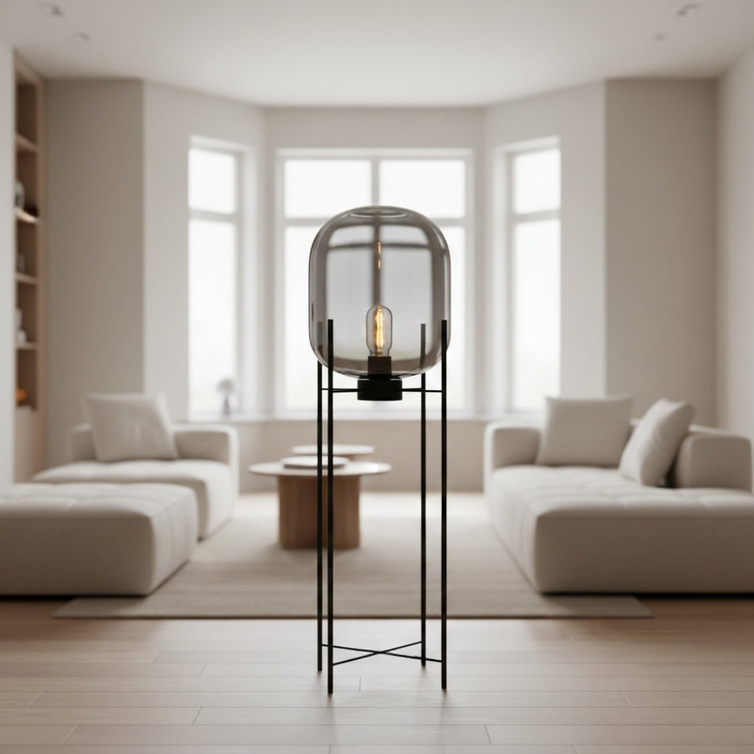 Lampe Sur Pied Fer Forgé Et Verre