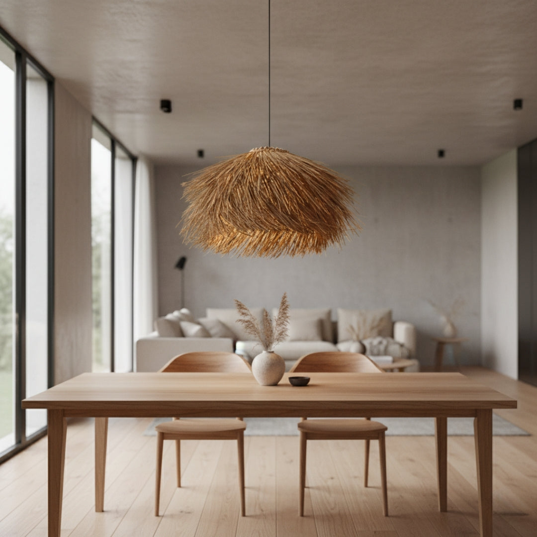 Lustre LED en rotin tissé main – Style japonais Wabi Sabi rétro