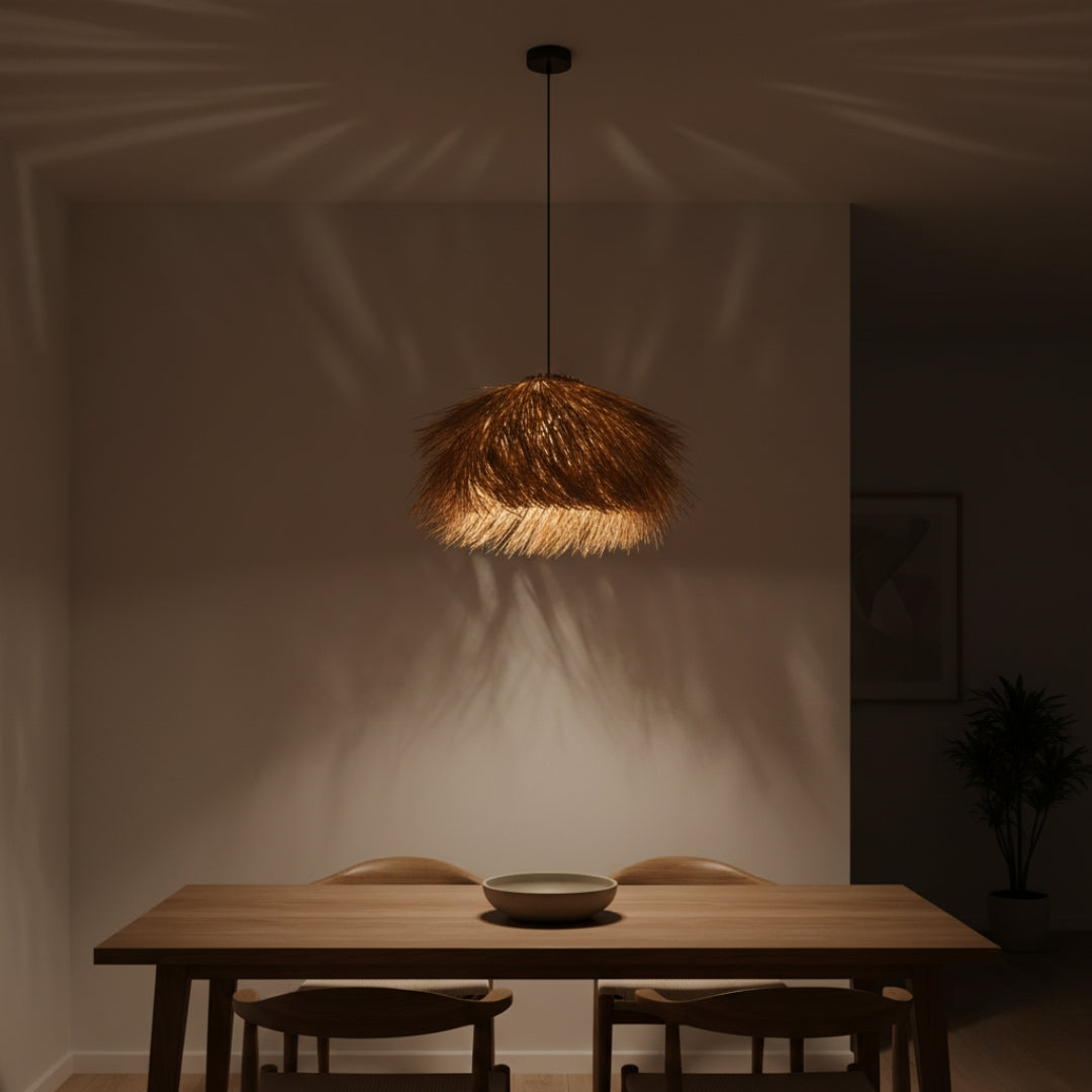 Lustre LED en rotin tissé main – Style japonais Wabi Sabi rétro
