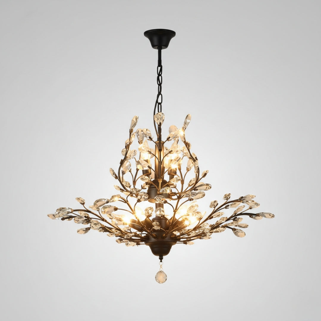 Lustre LED Cristal Doré Feuilles Élégant
