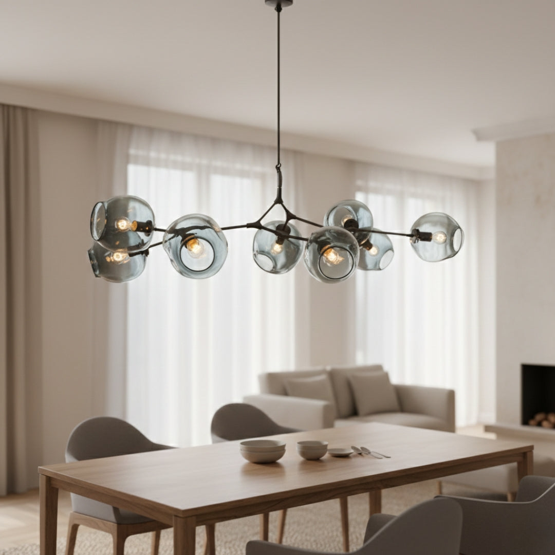 Lustre Beans LED en Métal et Verre Bullé