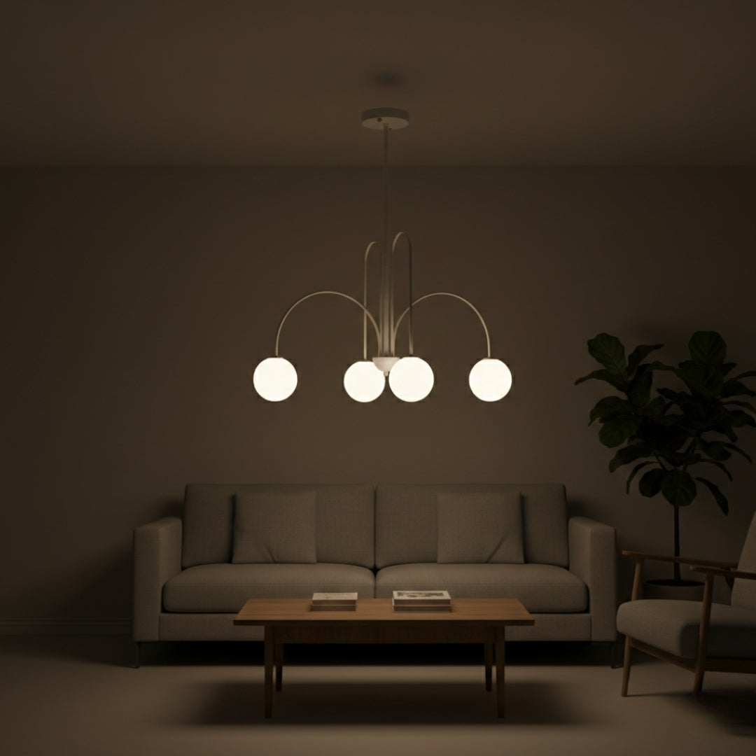 Lustre LED à Branches Dorées & Globes en Verre