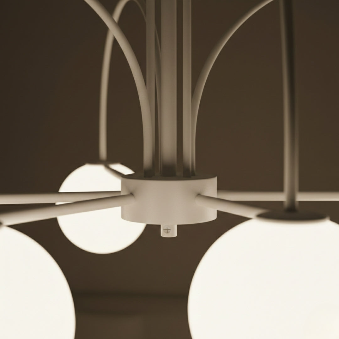 Lustre LED à Branches Dorées & Globes en Verre