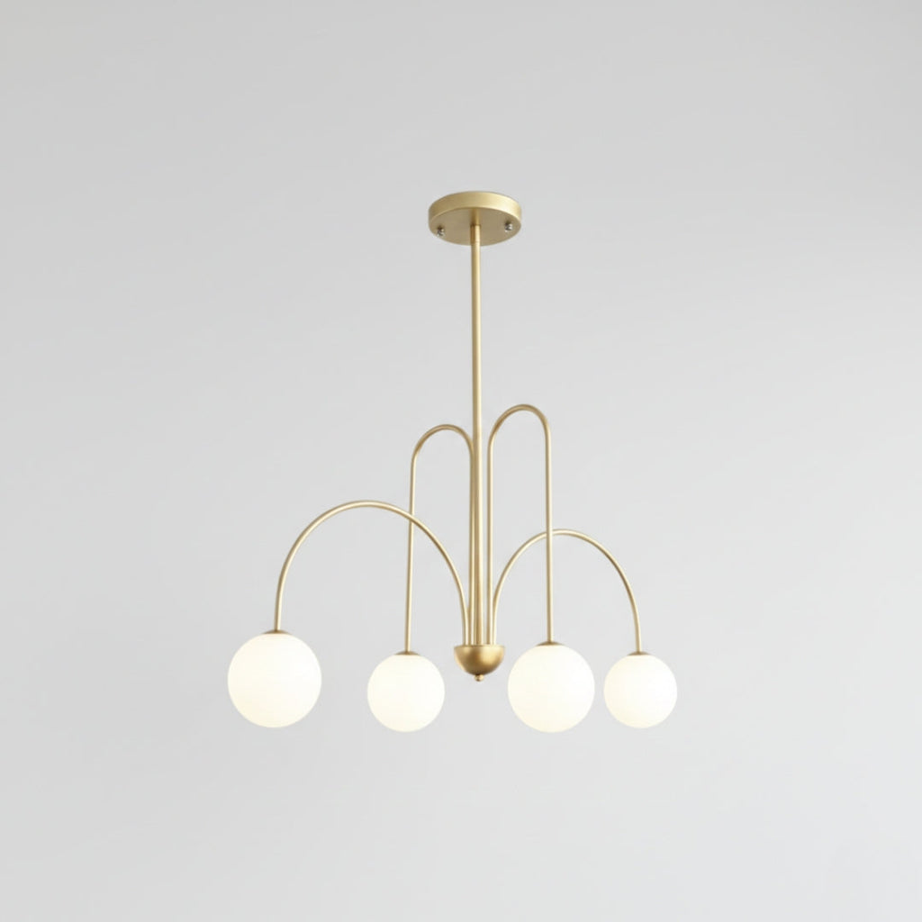 Lustre LED à Branches Dorées & Globes en Verre