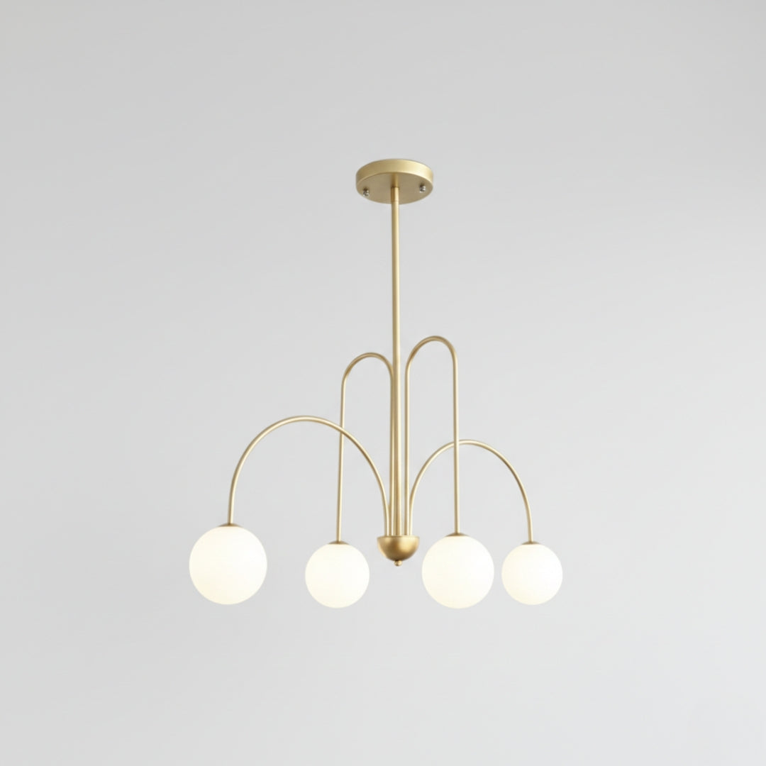 Lustre LED à Branches Dorées & Globes en Verre