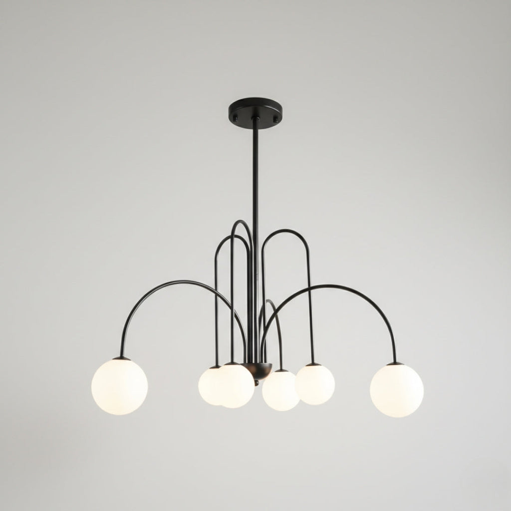 Lustre LED à Branches Dorées & Globes en Verre