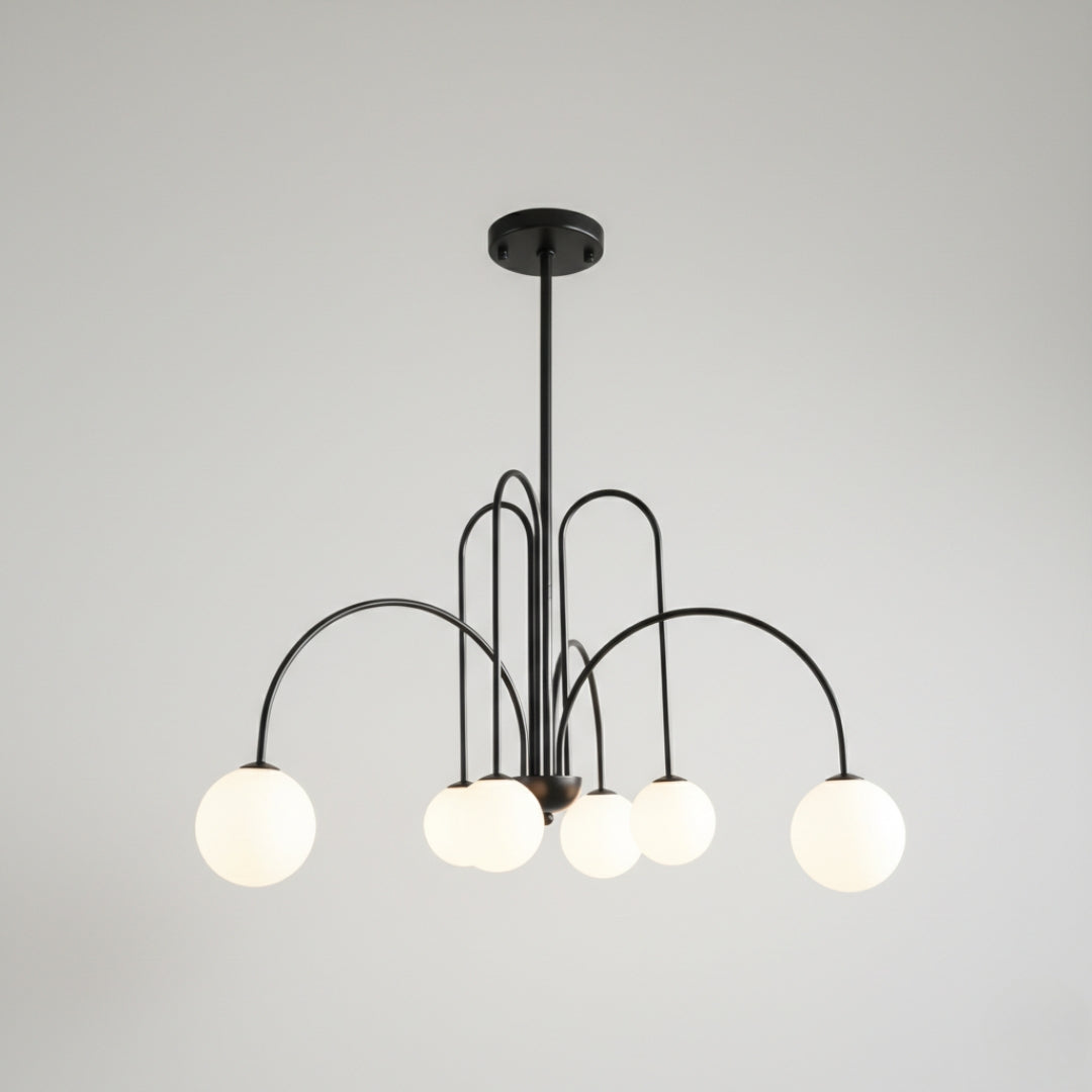 Lustre LED à Branches Dorées & Globes en Verre