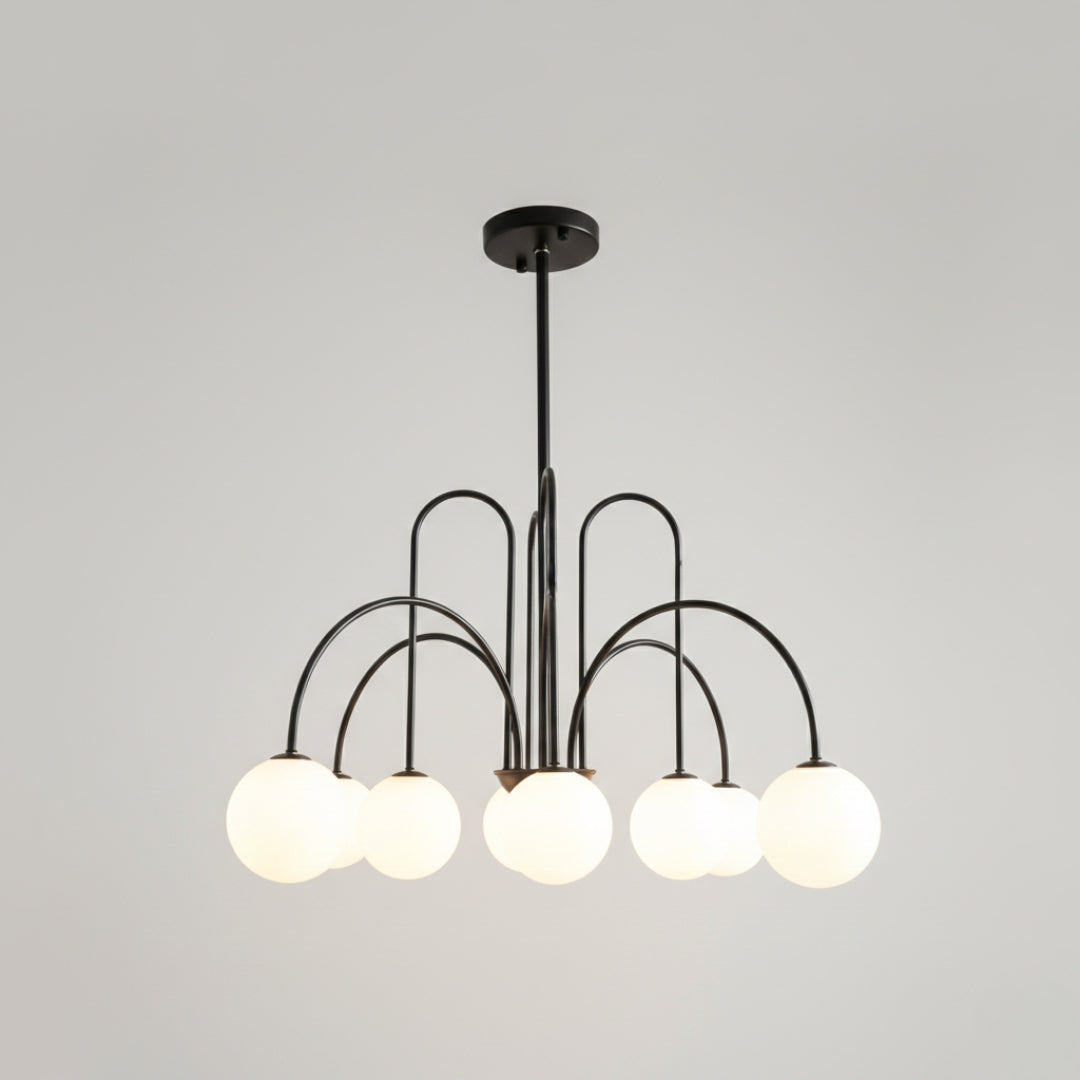 Lustre LED à Branches Dorées & Globes en Verre
