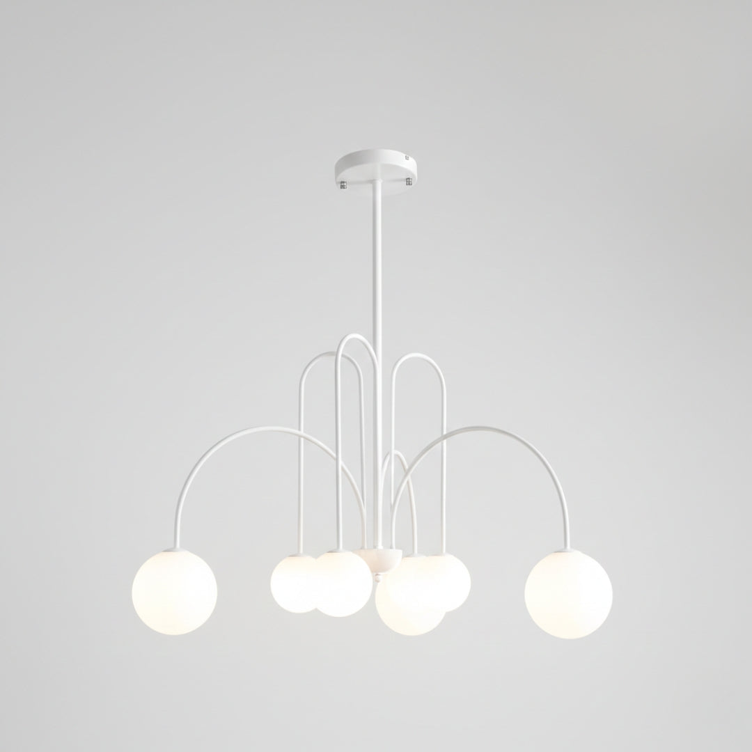 Lustre LED à Branches Dorées & Globes en Verre