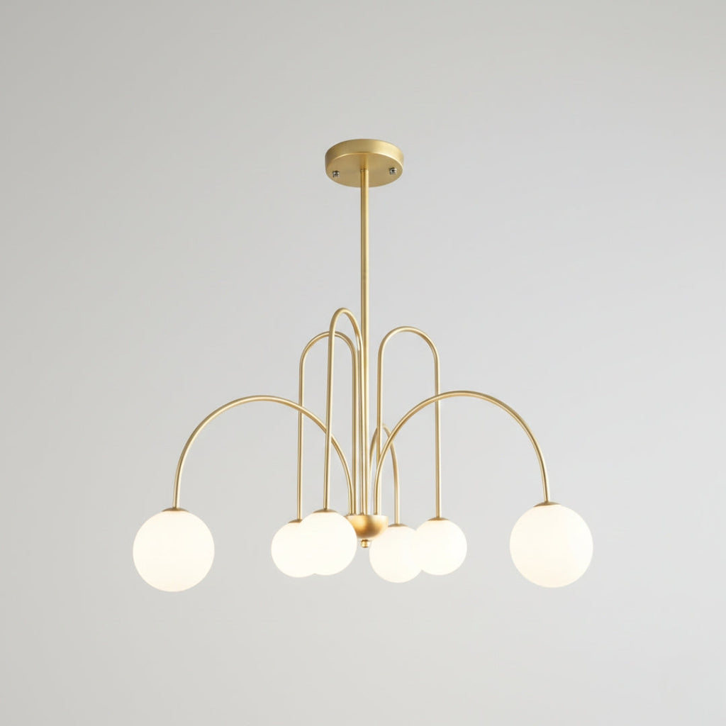 Lustre LED à Branches Dorées & Globes en Verre
