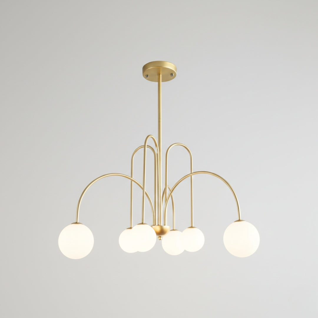 Lustre LED à Branches Dorées & Globes en Verre