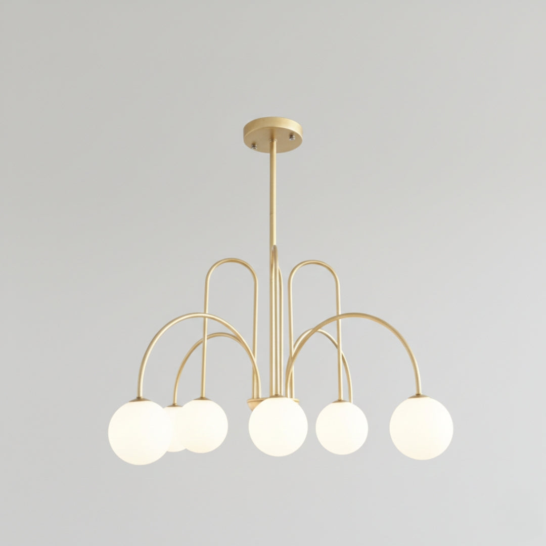 Lustre LED à Branches Dorées & Globes en Verre
