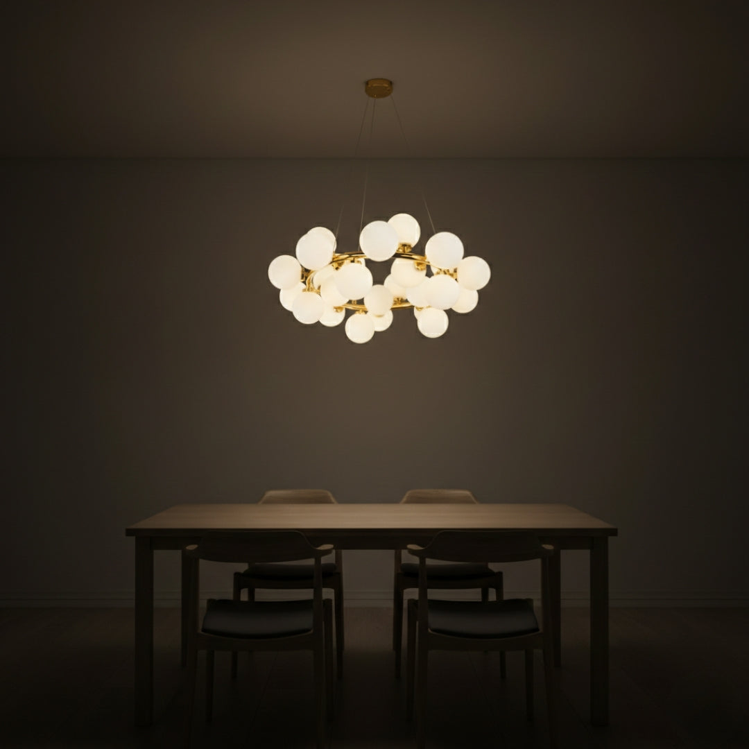 Lustre LED en Métal et Boules de Verre Modernes