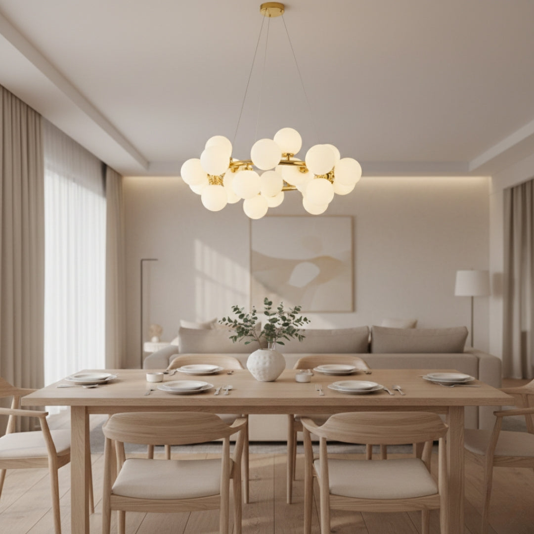 Lustre LED en Métal et Boules de Verre Modernes