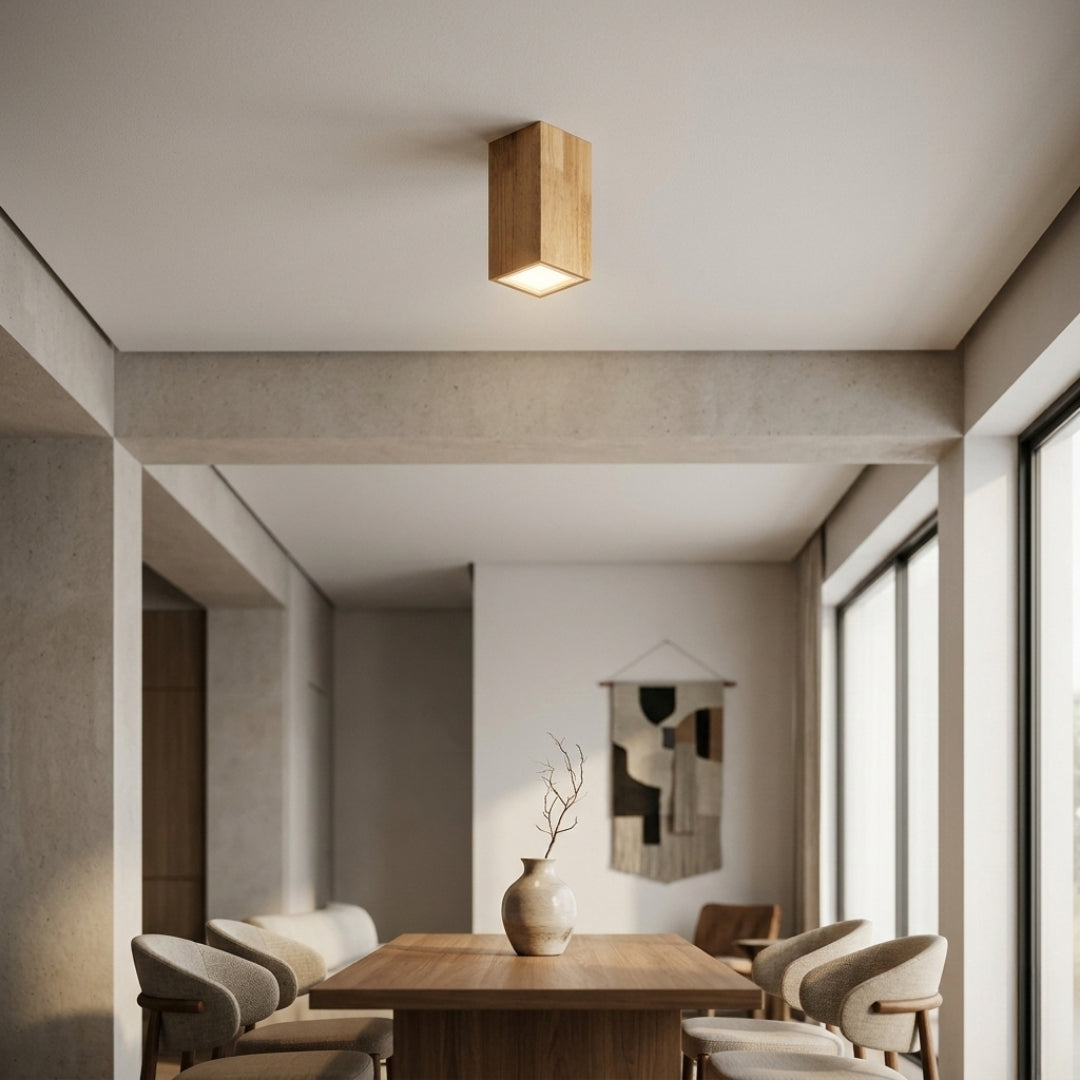 Plafonnier Cube en Bois LED Lumière Élégante