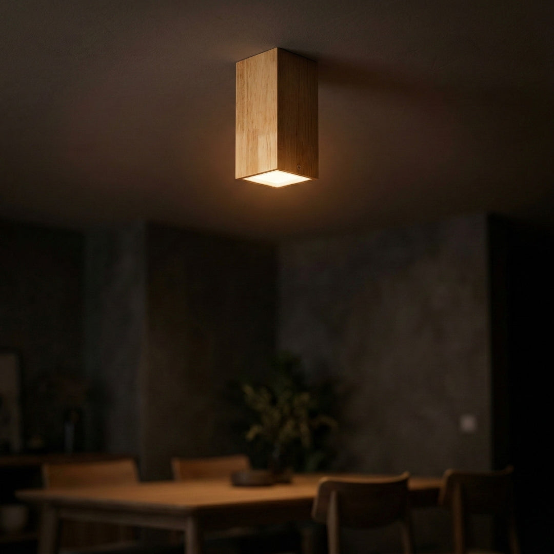 Plafonnier Cube en Bois LED Lumière Élégante