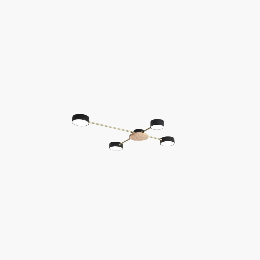 Plafonnier LED Bois Métal à Cercles Lumineux