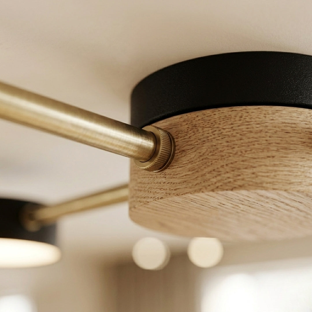 Plafonnier LED Bois Métal à Cercles Lumineux