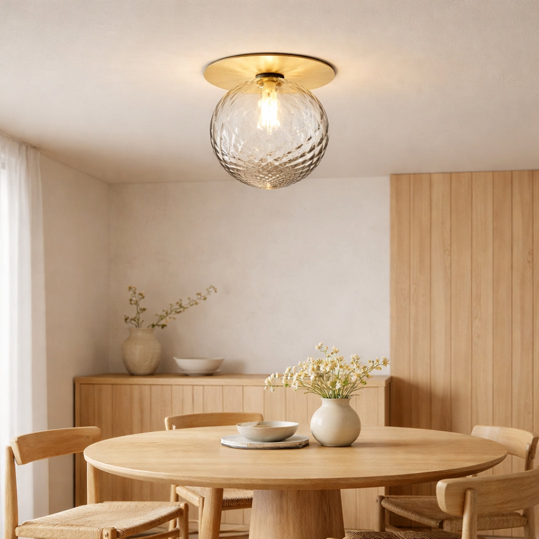 Plafonnier LED Rond Doré Verre Élégant