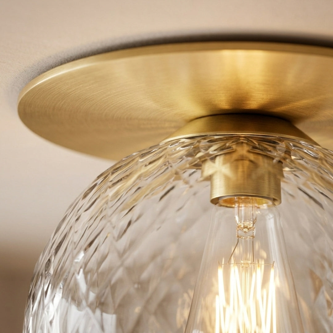 Plafonnier LED Rond Doré Verre Élégant