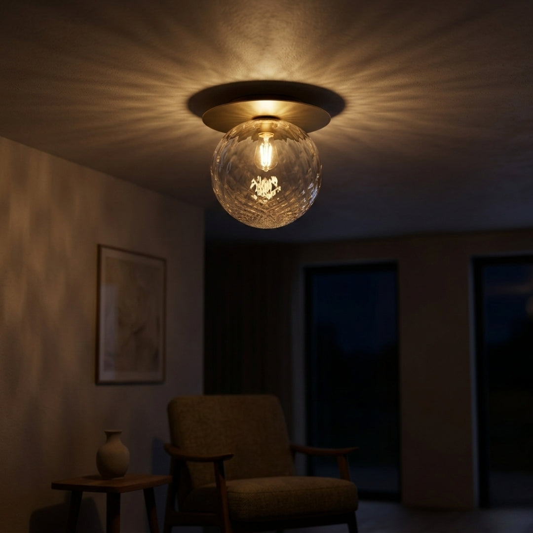 Plafonnier LED Rond Doré Verre Élégant